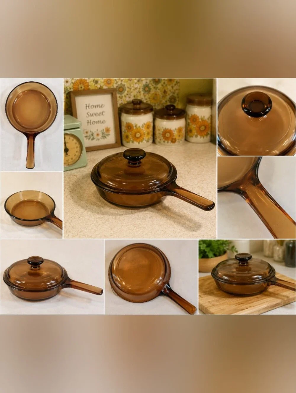 Corning Visions vintage brown  pyrex amber glass  small pot with  lid.